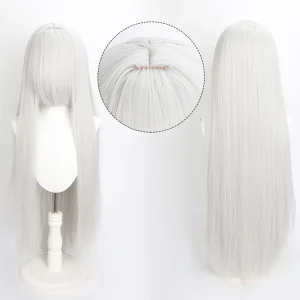 Peruca Cosplay Wig 80cm Longa e Lisa Branca com franja