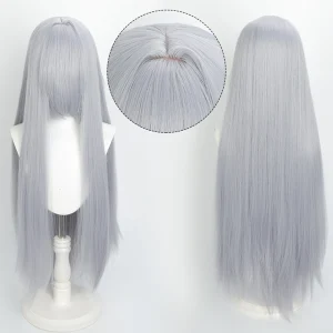 Peruca Cosplay Wig 80cm Longa e Lisa Cinza Prata