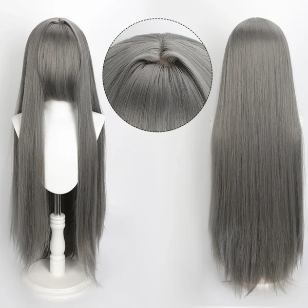Peruca Cosplay Wig 80cm Longa e Lisa Cinza Prata - Imagem 22