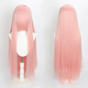 Peruca Cosplay Wig 80cm Longa e Lisa com franja Rosa
