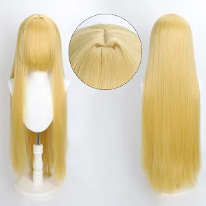 Peruca Cosplay Wig 80cm Longa e Lisa com franja Loiro Amarelo