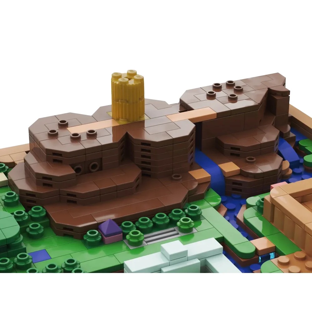 Detalhe da montanha marrom do mapa de Hyrule em blocos de montar