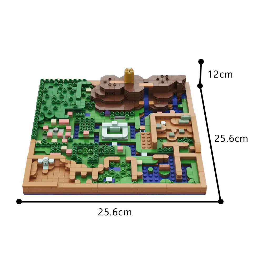 Mapa de Hyrule em blocos com as medidas de 25,6 por 25,6 cm e 12 cm de altura