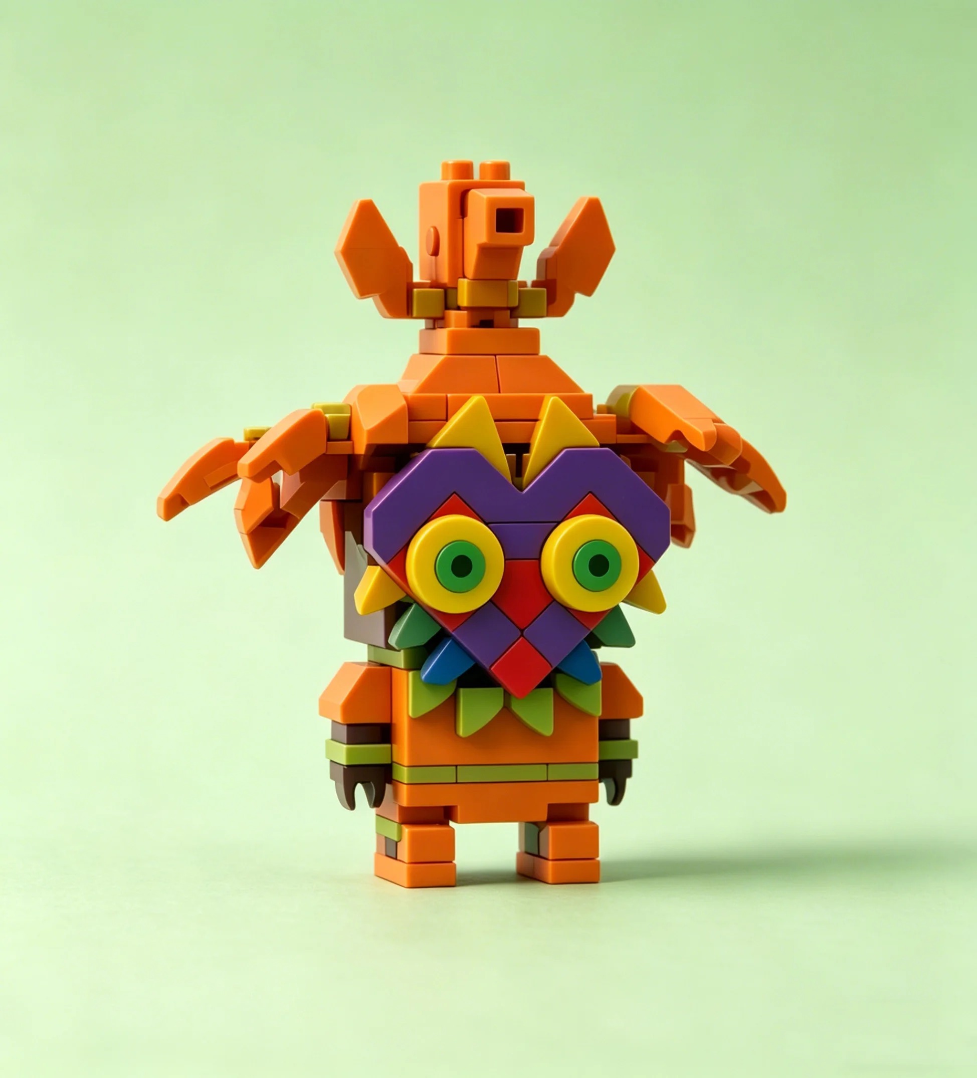 Skull Kid de blocos de montar em fundo verde claro, de The Legend of Zelda: Majora's Mask