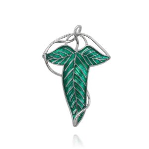 Broche folha de Lórien, de O Senhor dos Anéis, em esmalte verde com contorno prateado
