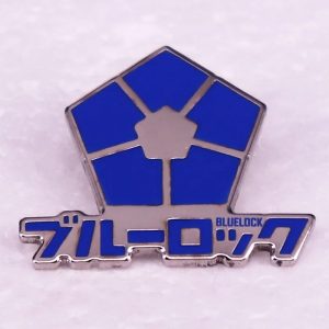 Broche esmaltado do emblema de Blue Lock, pentágono azul com o logo em katakana