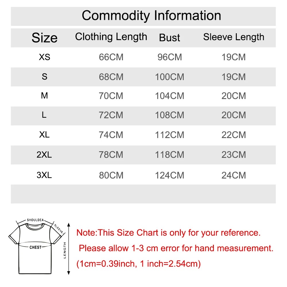 Tabela de medidas em cm da camiseta de Jurassic Park, do XS ao 3XL