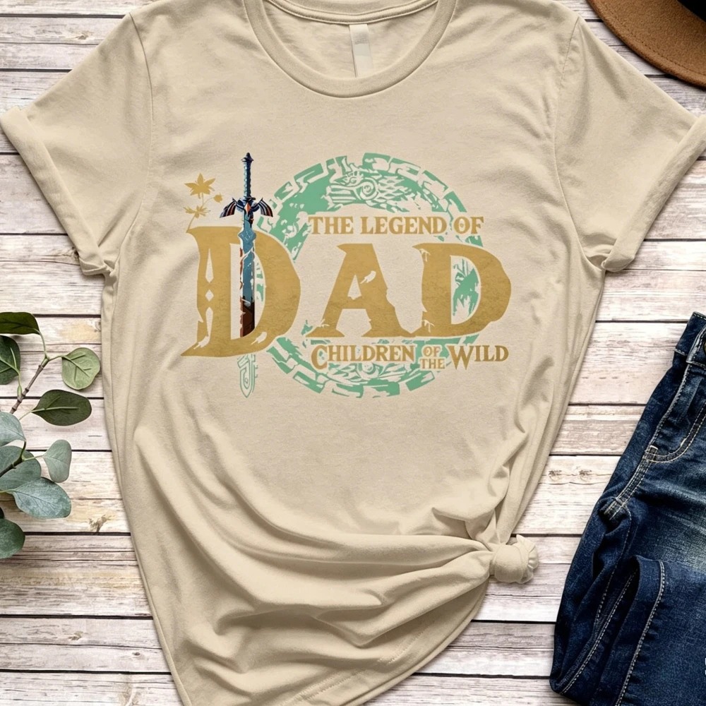 Camiseta cáqui com a estampa Legend of Dad inspirada em Breath of the Wild