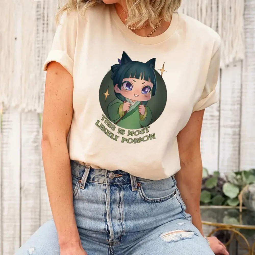 Camiseta bege com a Maomao chibi em círculo verde, de Diários de uma Apotecária