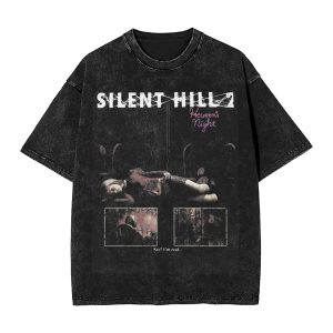 Camiseta preta lavada com a estampa de Silent Hill 2: Heaven's Night