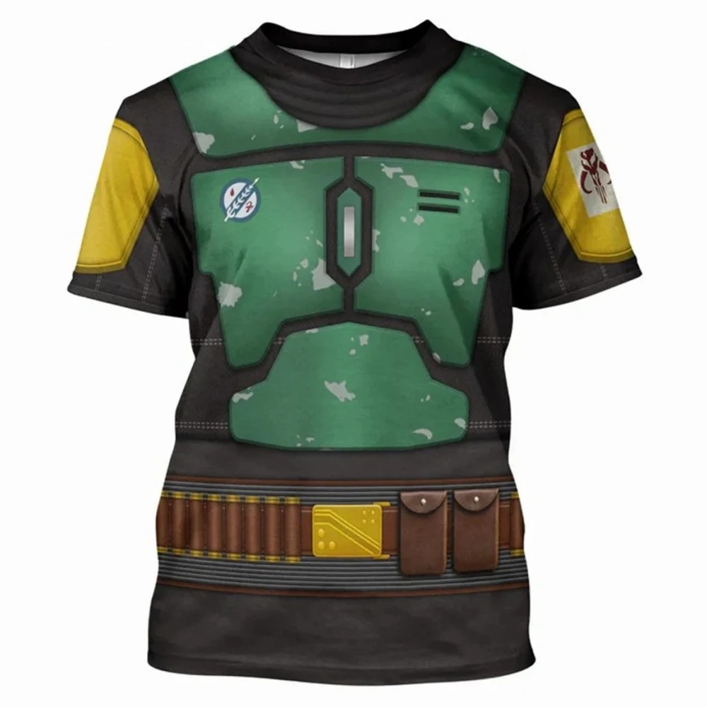Camiseta com estampa 3D que imita a armadura verde do Boba Fett, de Star Wars