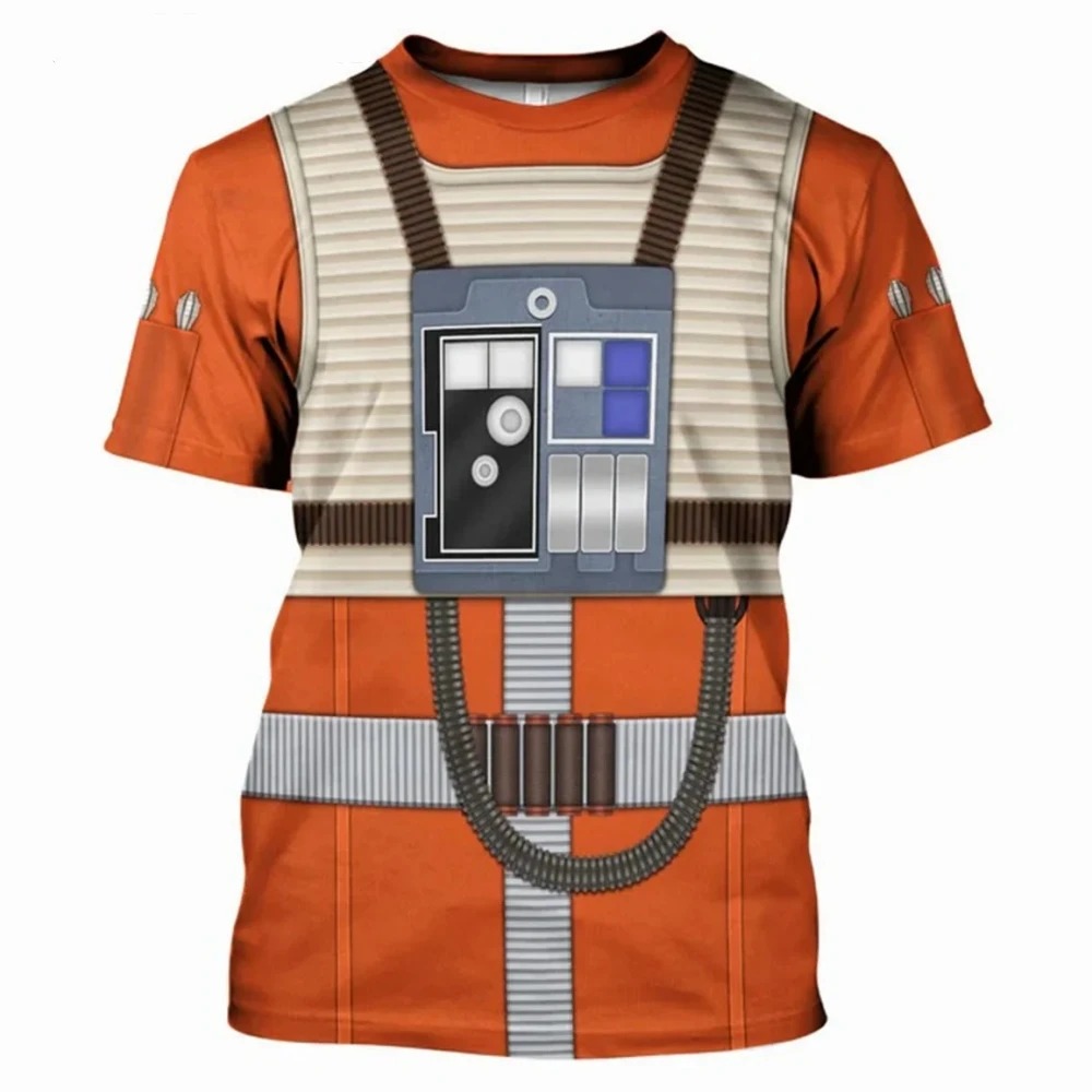 Camiseta com estampa 3D que imita o uniforme laranja de piloto rebelde, de Star Wars