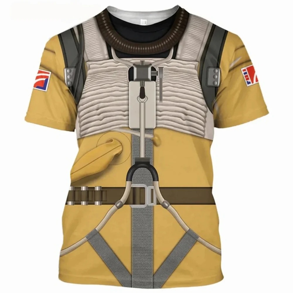 Camiseta com estampa 3D que imita o uniforme amarelo de piloto, de Star Wars