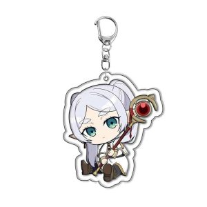 Chaveiro acrílico chibi da Frieren com cajado, de Frieren e a Jornada para o Além