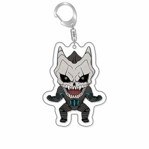 Chaveiro acrílico chibi do Kaiju No. 8 em forma de monstro, com mosquetão de metal