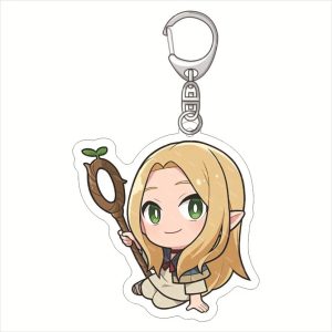 Chaveiro de acrílico da Marcille, de Dungeon Meshi, em arte chibi segurando o cajado