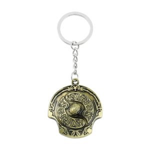 Chaveiro de metal bronze em forma do escudo Aegis dos Campeões, de Dota 2, com corrente e argola