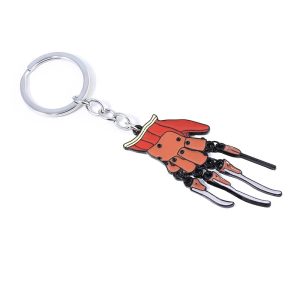 Chaveiro da luva de garras do Freddy Krueger, em metal esmaltado marrom e vermelho, com argola