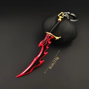 Miniatura de espada Knight Killer vermelha e preta de 9 cm, de Solo Leveling, presa a um chaveiro