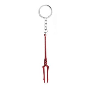 Chaveiro vermelho em forma da Lança de Cassius, de duas pontas, de Neon Genesis Evangelion, com argola de metal
