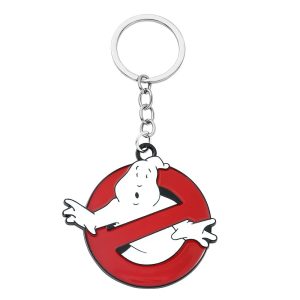Chaveiro de metal esmaltado com a logo do fantasma de Os Caça-Fantasmas, em vermelho e branco