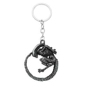 Chaveiro de metal do Xenomorfo de Alien, enrolado em círculo, com argola prateada