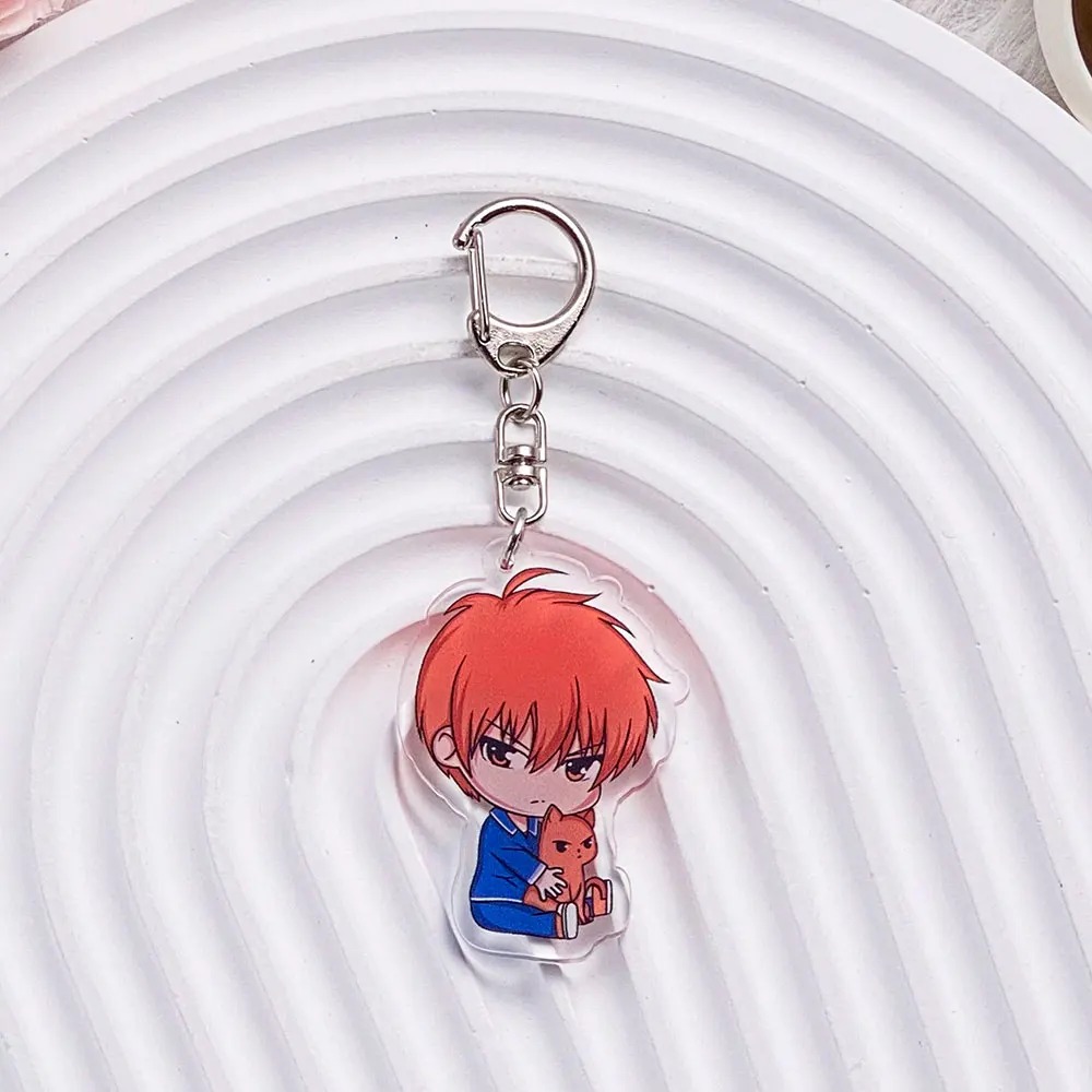 Chaveiro de acrílico do Kyo Sohma, de Fruits Basket, em estilo chibi, com cabelo laranja