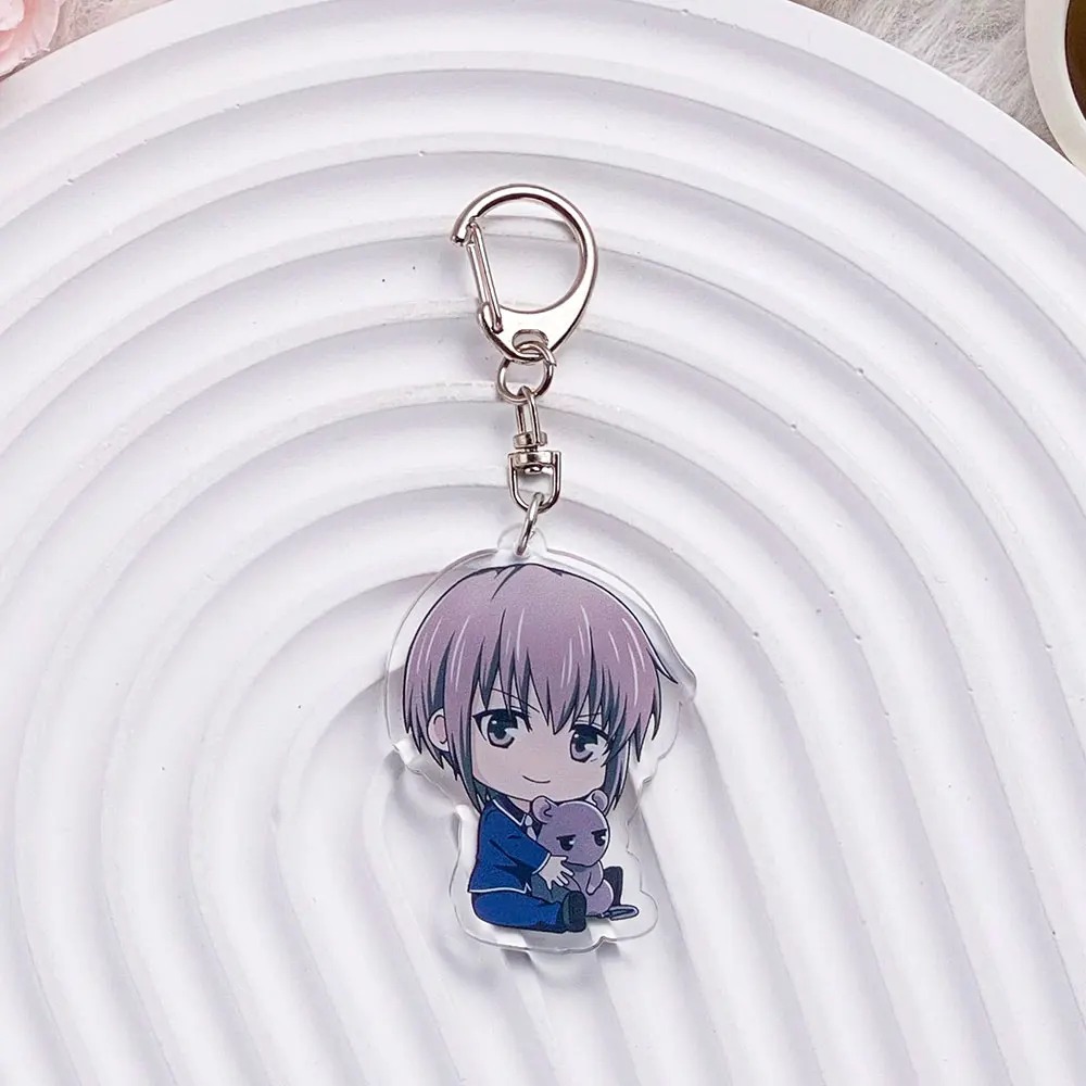 Chaveiro de acrílico do Yuki Sohma, de Fruits Basket, em estilo chibi, com cabelo cinza-arroxeado