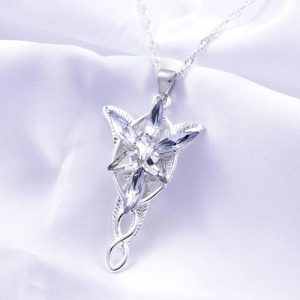 Colar Evenstar da Arwen, de O Senhor dos Anéis, com pingente de estrela de cristal e corrente prateada