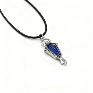Colar com pingente de lanterna azul em metal e cordão preto, inspirado no Flins de Genshin Impact