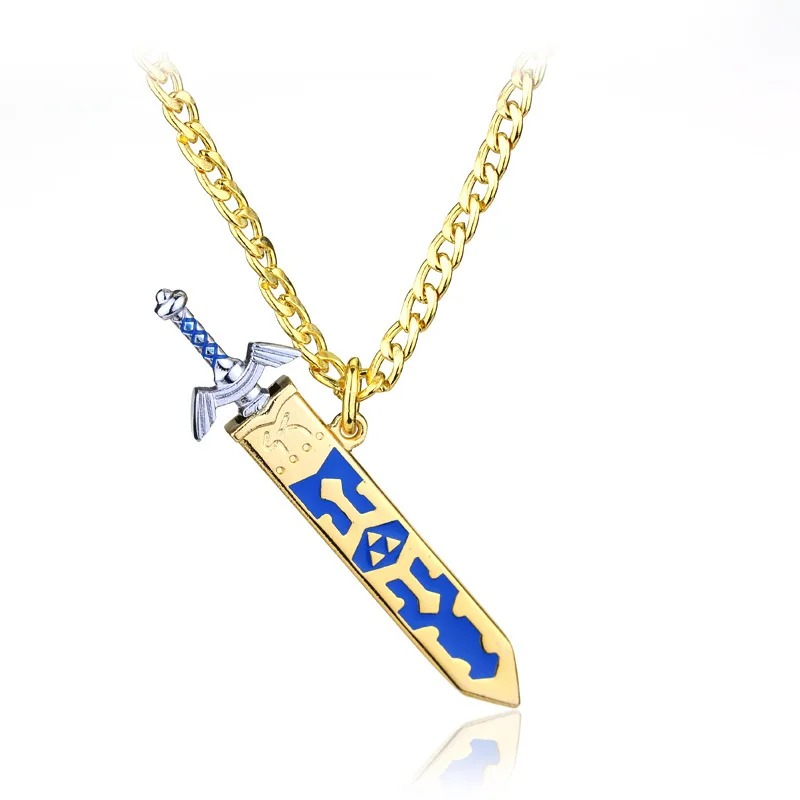 Colar com pingente de espada prateada em bainha dourada e azul, de Skyward Sword, The Legend of Zelda