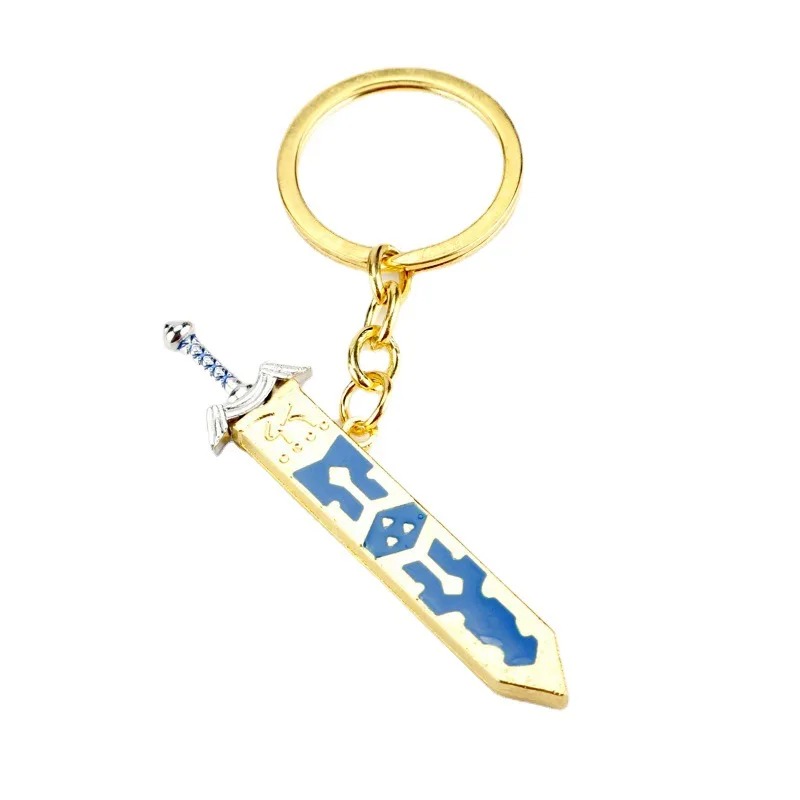 Chaveiro com a espada de Skyward Sword em bainha dourada e azul, com argola