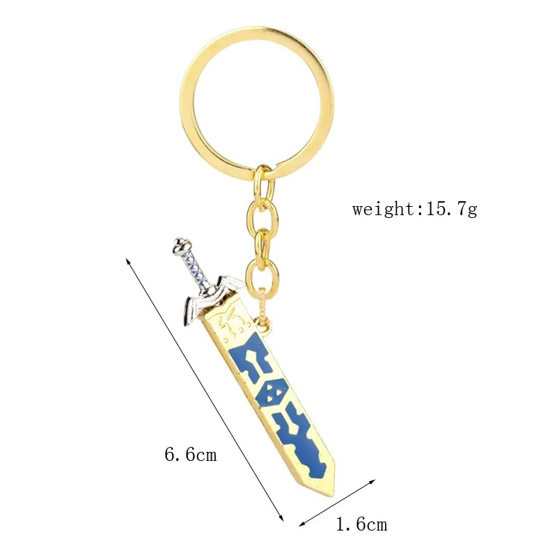 Chaveiro da espada de Skyward Sword com medidas de 6,6 cm por 1,6 cm
