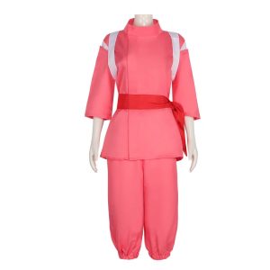 Uniforme rosa da casa de banhos do cosplay da Chihiro, de A Viagem de Chihiro, em manequim
