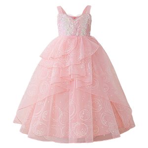 Vestido infantil rosa da Glinda, de Wicked, de tule em camadas e busto de lantejoulas
