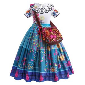 Vestido infantil da Mirabel, de Encanto, com blusa branca florida e saia azul estampada