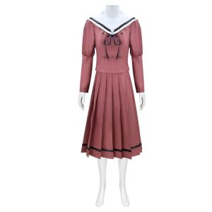 Uniforme da Kaoruko Waguri, de Kaoru Hana wa Rin to Saku, em manequim: blusa rosada, gola marinheiro e saia longa