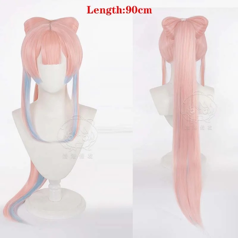 Peruca rosa com mechas azuis de 90 cm do cosplay da Kokomi, de Genshin Impact