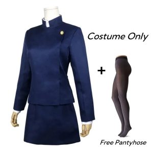 Uniforme azul-marinho do cosplay da Maki Zenin, de Jujutsu Kaisen, com meia-calça de brinde