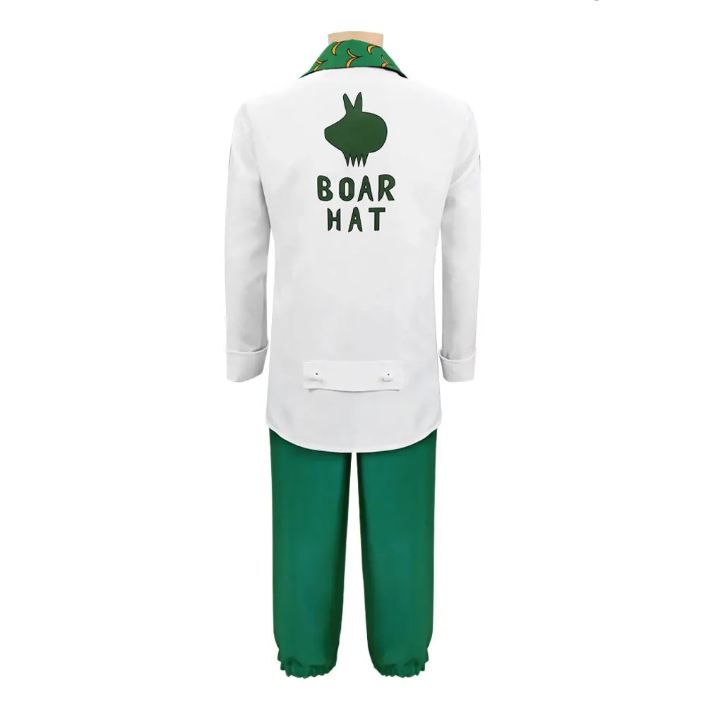 Costas da camisa branca com estampa Boar Hat do cosplay do Meliodas, Nanatsu no Taizai
