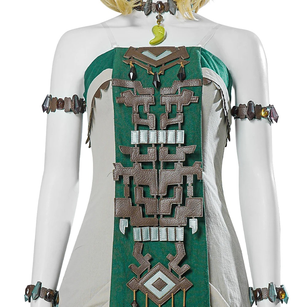 Peitoral do vestido verde com enfeites de couro, cosplay Zelda Tears of the Kingdom