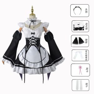 Vestido de empregada preto e branco do cosplay da Rem e da Ram, Re:Zero, em manequim