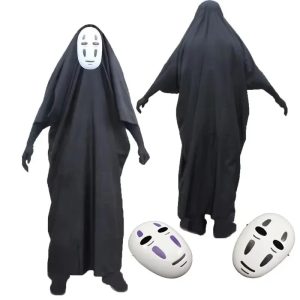 Cosplay do Sem-Rosto de A Viagem de Chihiro: manto preto longo, máscara branca e luvas