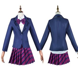 Uniforme da Shouko Komi, com blazer azul-marinho e saia xadrez roxa, em manequim, Komi Can't Communicate