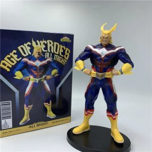 Figure do All Might, de My Hero Academia, em pé com as mãos na cintura ao lado da caixa