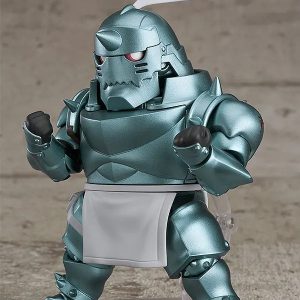 Figure do Alphonse Elric de Fullmetal Alchemist em pose de luta, armadura azul esverdeada e avental cinza