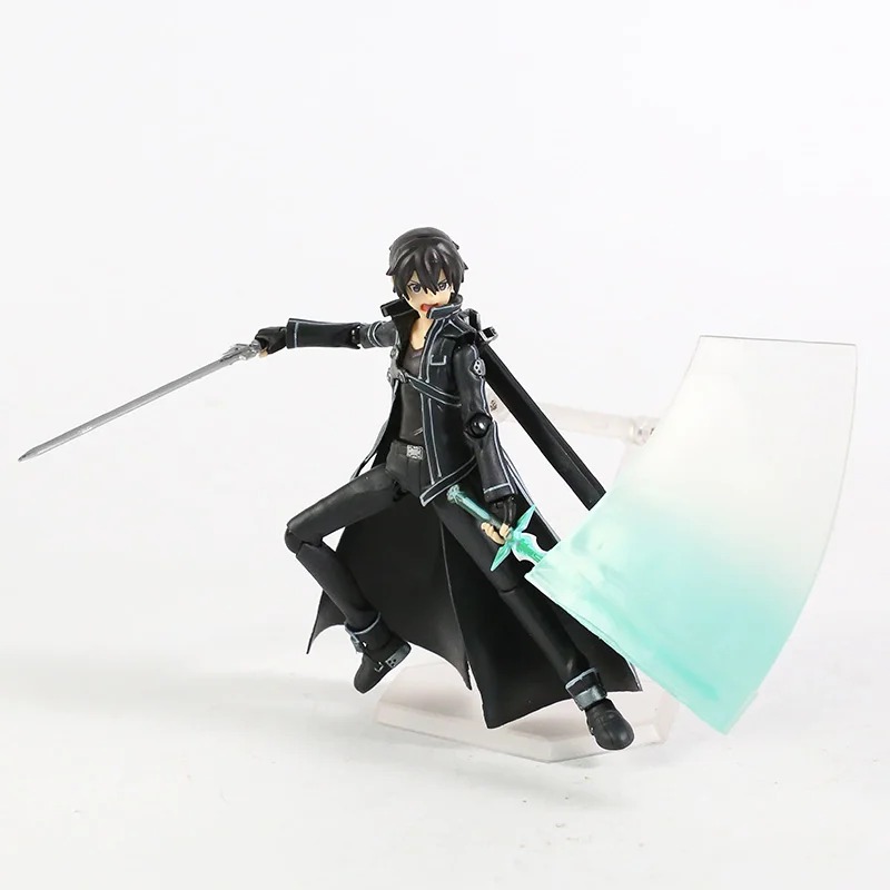 Figure do Kirito em pose de ataque com espada e efeito translúcido de golpe, de Sword Art Online