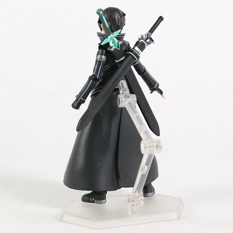Figure do Kirito vista de costas, com as duas espadas e o casaco preto, sobre base transparente