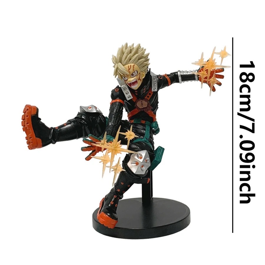 Figure do Bakugo, de My Hero Academia, com a indicação de 18 cm de altura