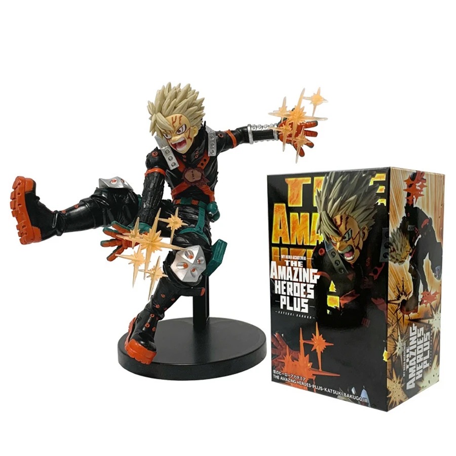 Figure do Bakugo, de My Hero Academia, de lado com a pose de chute e os efeitos dourados